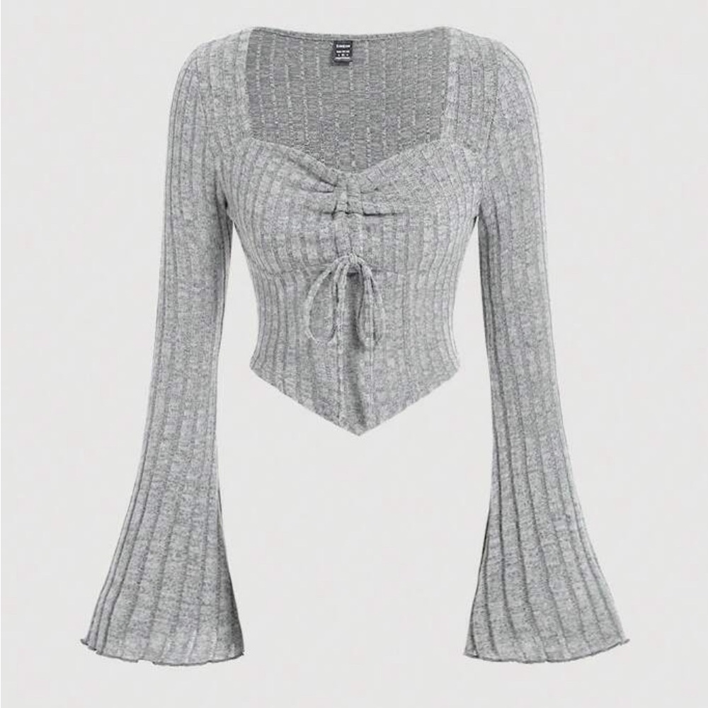 Women's Drawstring And Sweetheart Collar Bell Sleeve T-Shirt